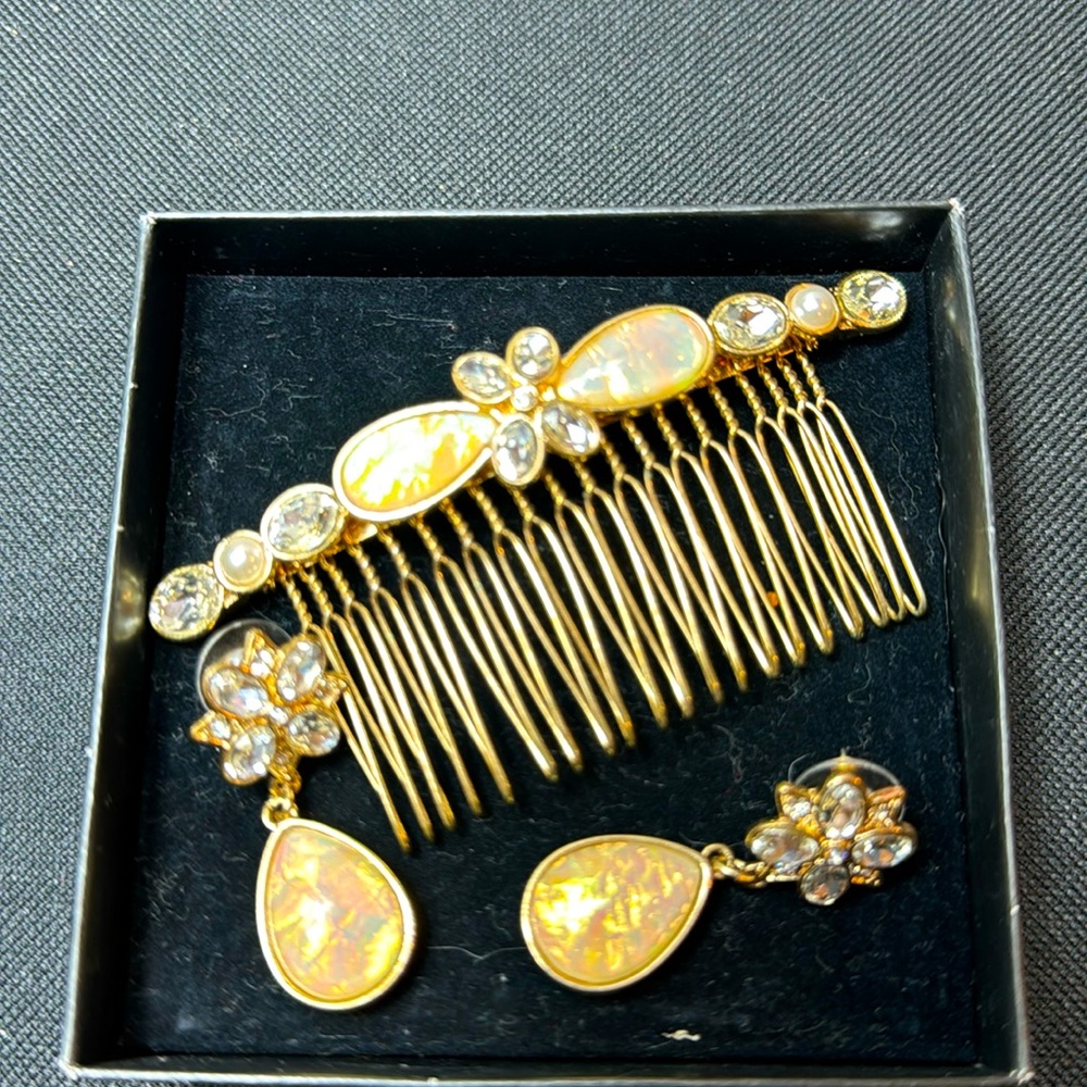 Fire opal earring/hair comb set